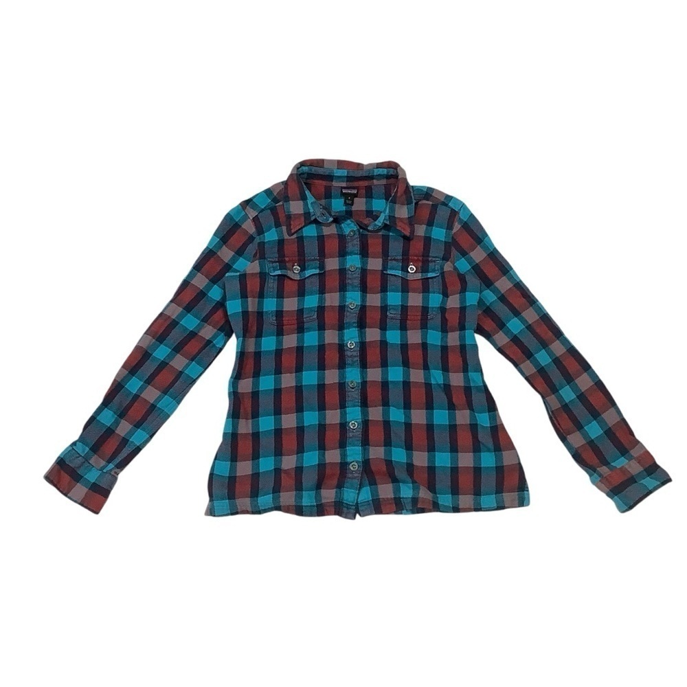 Patagonia Women’s Button Down Shirt Blue Pink Plaid Size 4 - Picture 4 of 13